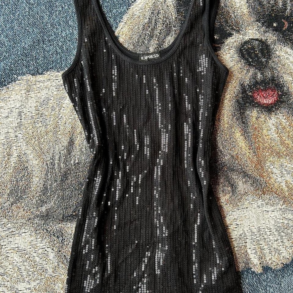 Express Black Sequin Tank Top